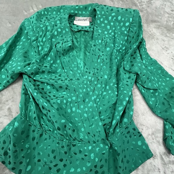 Vtg Adrianna Papell  Silk Blouse Women's 12  peplum style green see measurements - Picture 9 of 12